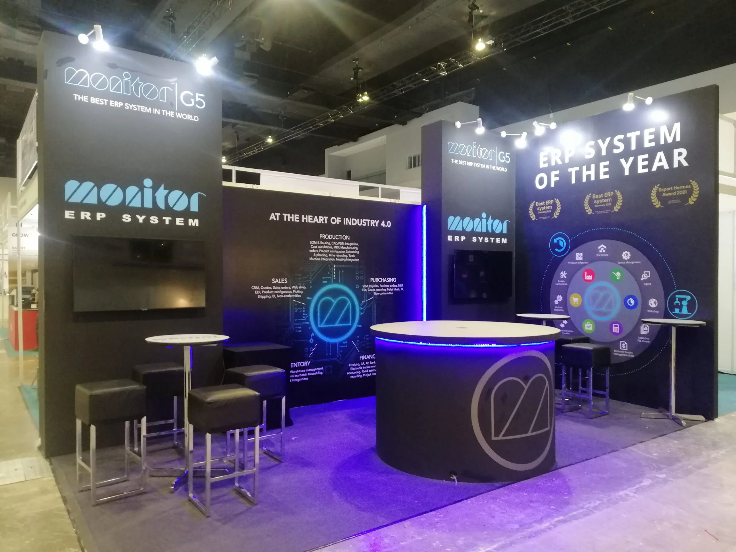 Monitor ERP System exhibition booth built by 7P Concepts at MIMF 2022