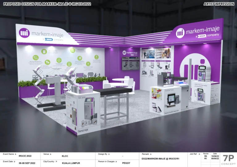 Markem-Imaje exhibition booth 3D design render for IRGCE 2022 by 7P Concepts